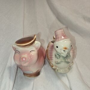 Ceramic Pig and Bird Tea Set - Pink and Cream